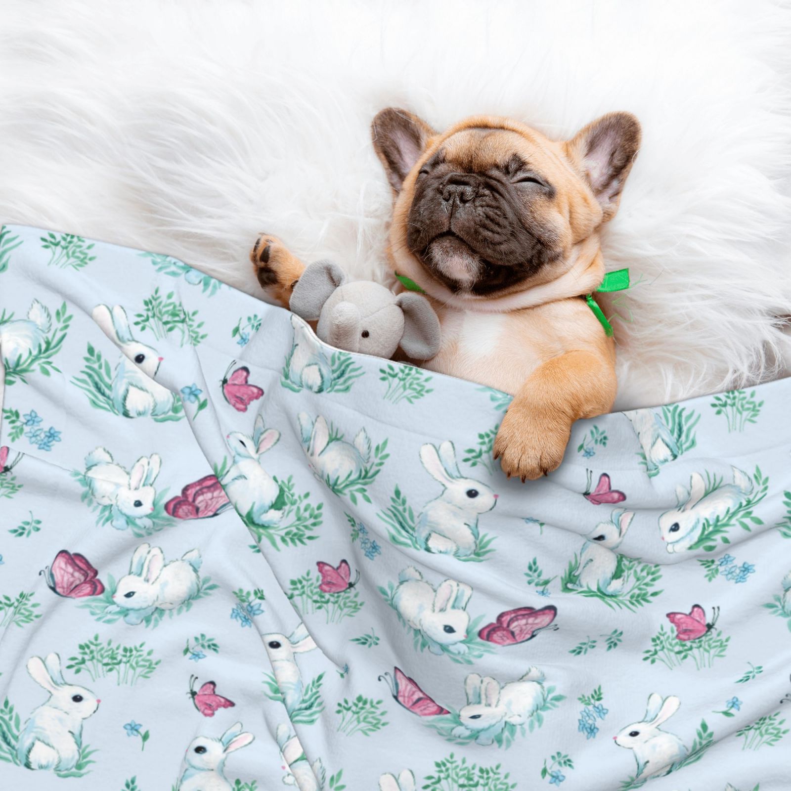 Naloa Rabbit And Butterfly Dog Blanket, 3 Sizes Cat Blanket for Indoor Cats Large Medium Small Dog Gifts-Large