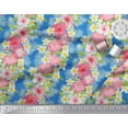 thumbnail image 3 of Soimoi Blue Polyester Crepe Fabric Leaves & Tropical Floral Watercolor Printed Craft Fabric by The Yard 42 Inch Wide, 3 of 3