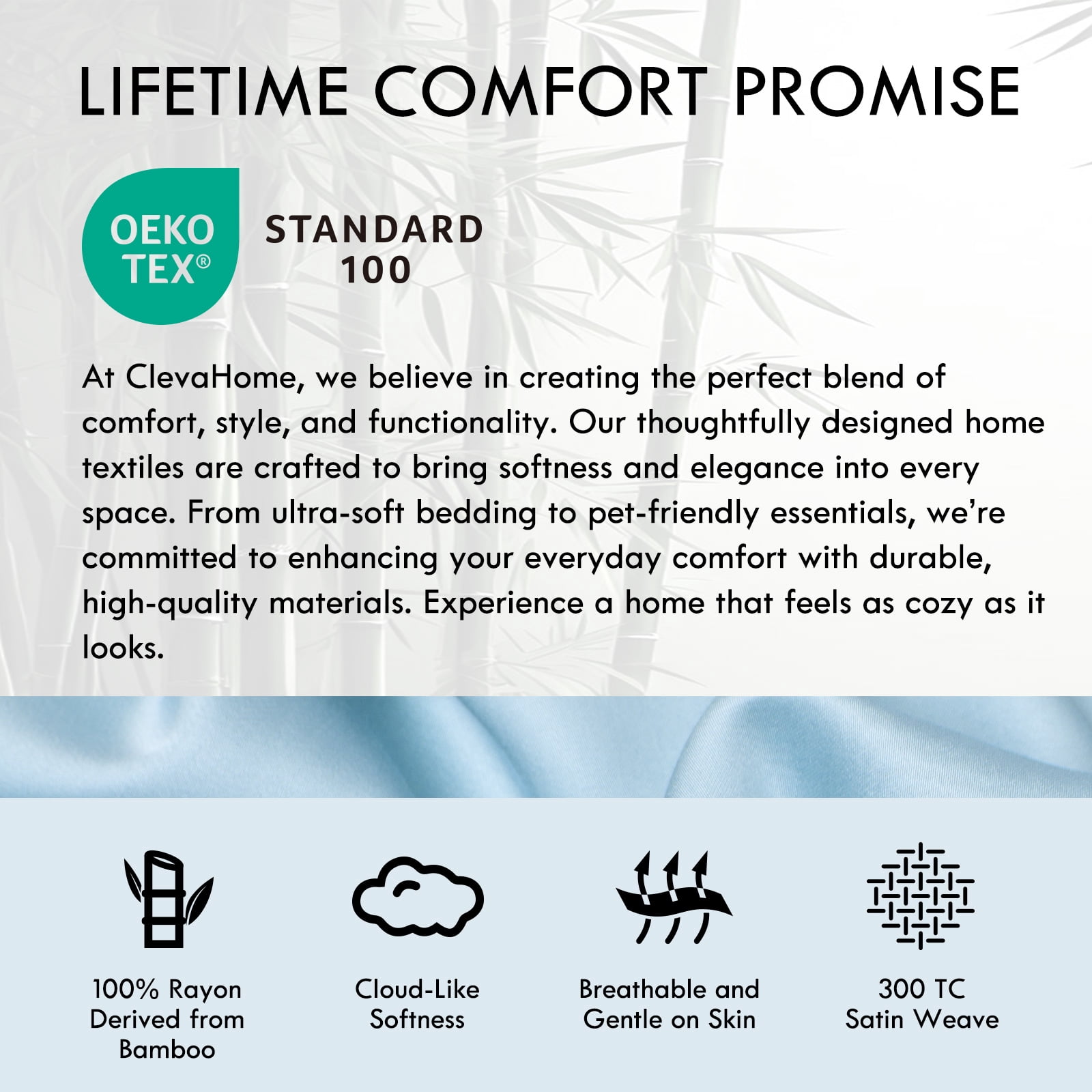 ClevaHome 4-Piece Full Bamboo Bed Sheet Set, 100% Organic Cooling Fabric, 16" Deep Pocket, Light blue