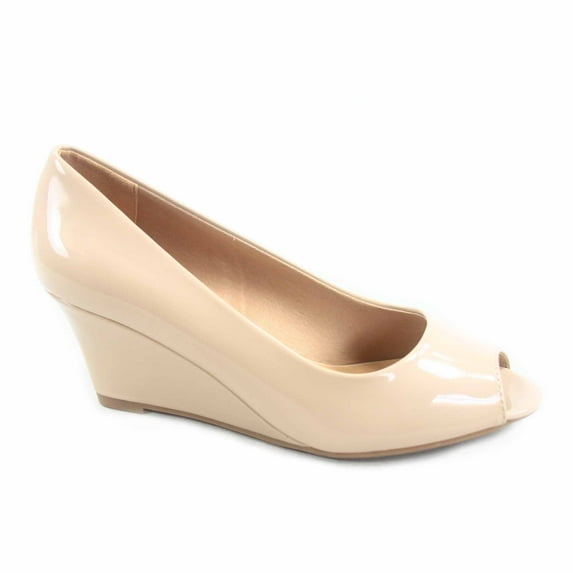 Doris-12 Women's Open Peep Toe Patent Wedge Heel Shoes