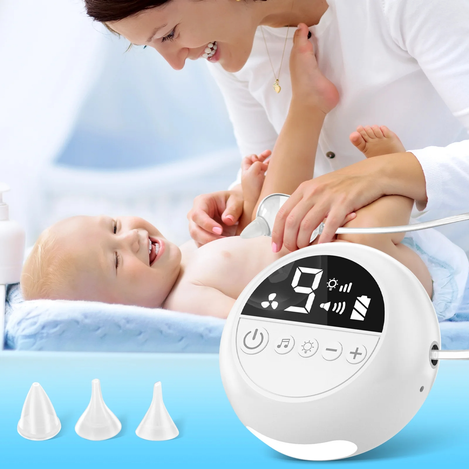 Banome Nasal Aspirator for Baby, Effective Nose Sucker for Quick Relief Ideal Nasal Suction for Babies and Toddlers 3 Silicone Tips Adjustable Suction Level and Light Function