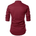thumbnail image 2 of Mens Solid Color Stand-up Collar Long-sleeved Cotton And Linen Shirt, 2 of 9