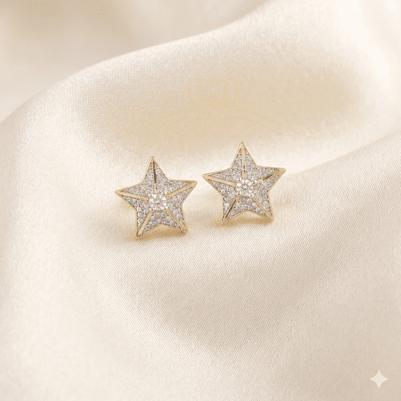 King of Bling's 925 Sterling Silver Yellow 0.25ct Diamond For Women's / Men's Stud Star Earrings