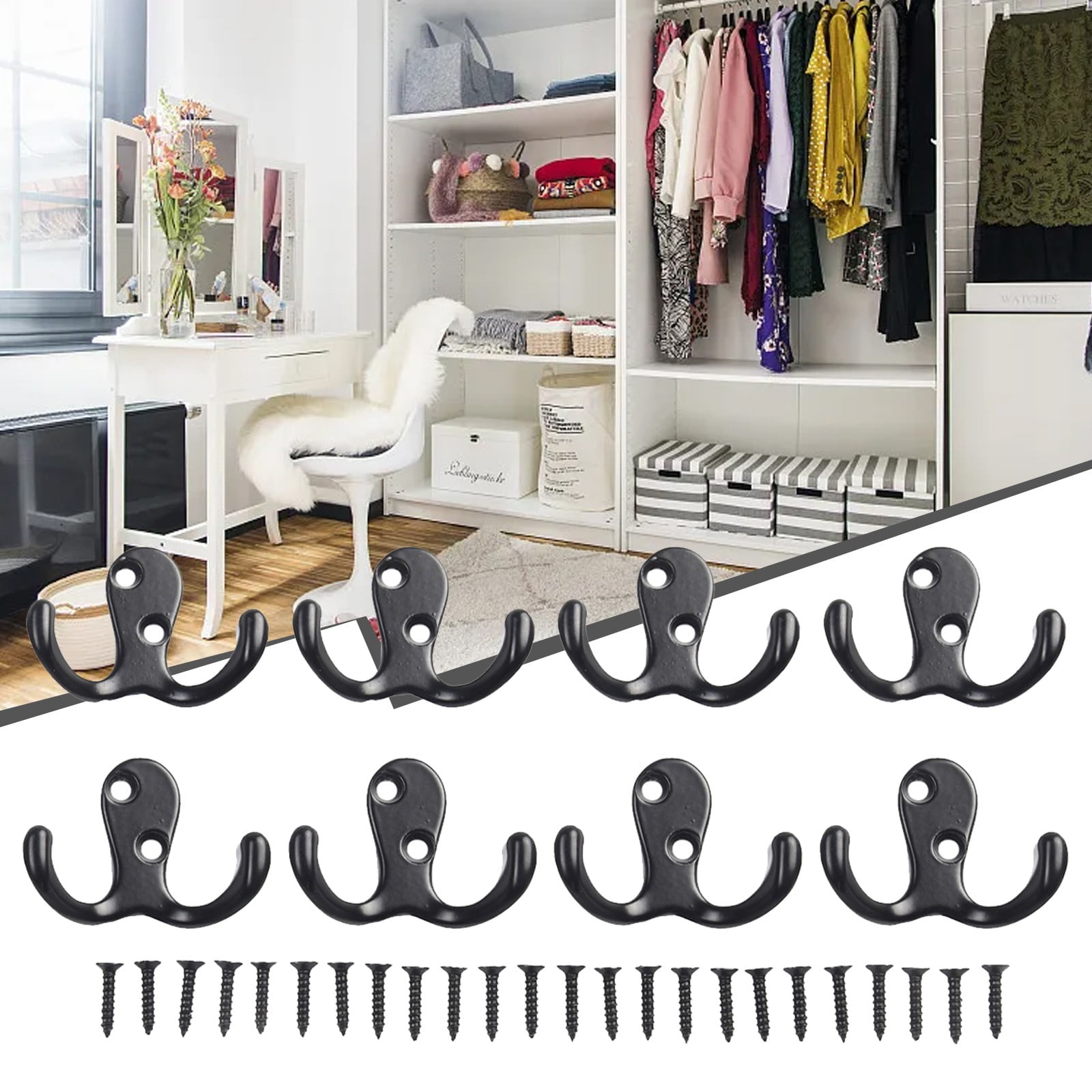 6-Pack Zinc Alloy Double Hook Ceiling Hooks - Space Saving Storage Solution