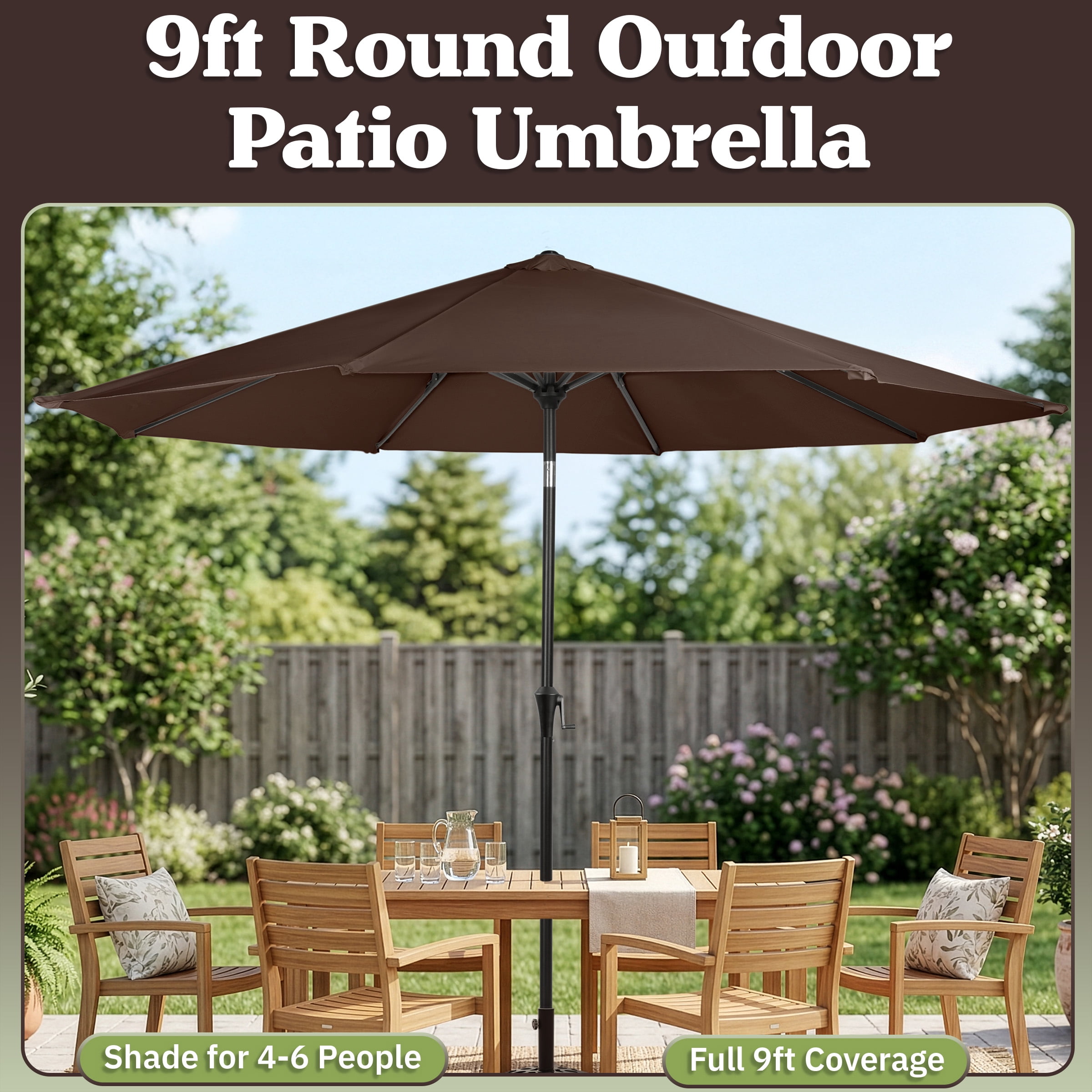 Villacera 9FT Outdoor Patio Umbrella Shade with Auto Tilt, Brown