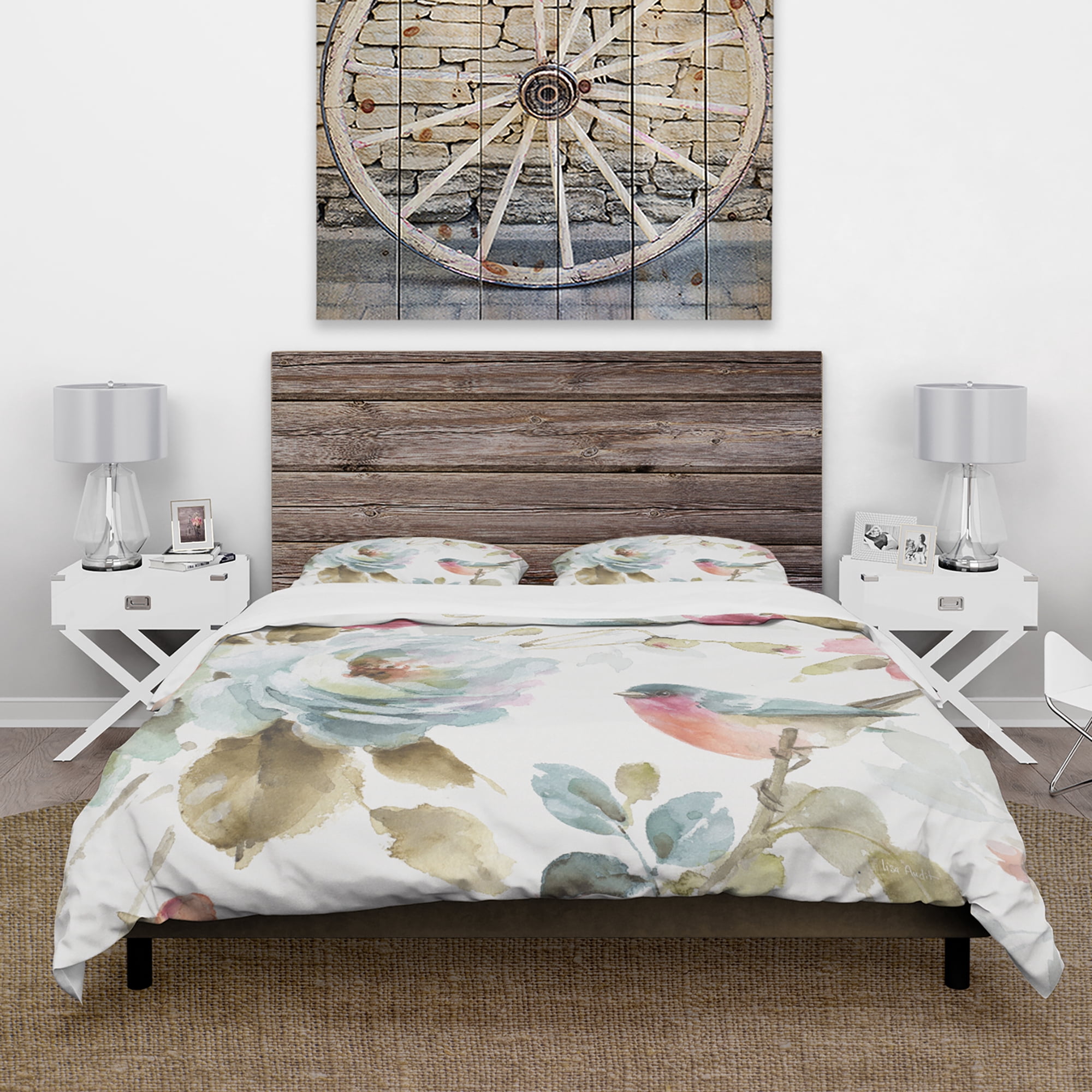 Designart 'Beautiful Bird Romance I' Cottage Duvet Cover Set