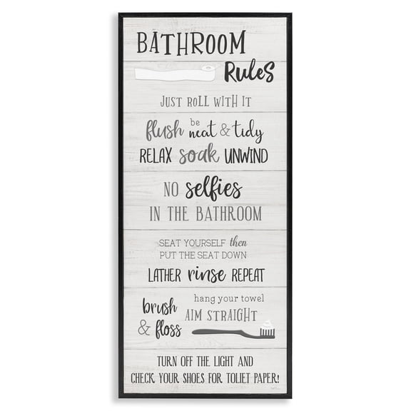 Stupell Industries Cottage Fun Bathroom Rules Sign Black Framed Giclee Art, 10 x 24, by Natalie Carpentieri