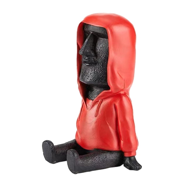 Estatua de cabeza de Isla de Pascua, estatua de Moai, decoración, retrato antiguo, figura Retro ligera de resina antigua Ahu para estantería de escrit negro rojo