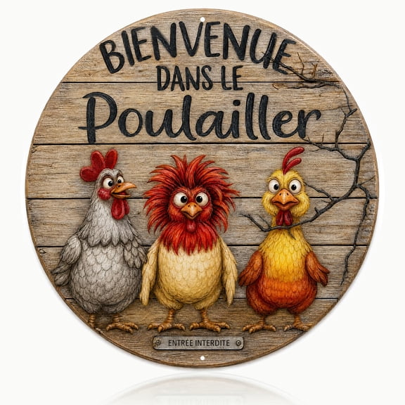Funny Chicken Sign "Welcome to the Chicken Coop" Metal Sign Round Farmhouse Plaque for Wall Decor 8x8 Inches