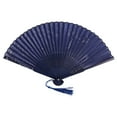 thumbnail image 4 of Folding bamboo lace hand fan, dark blue butterfly and white flower, 4 of 8