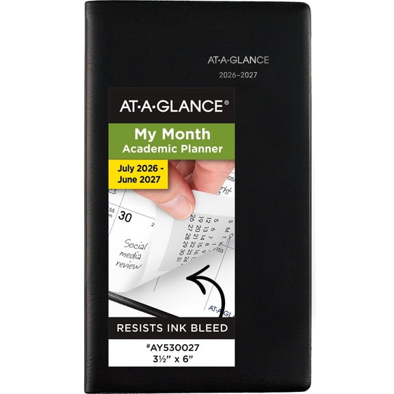 AT-A-GLANCE DayMinder Academic 2026-2027 Monthly Planner Black Pocket 3 12 x 6 -