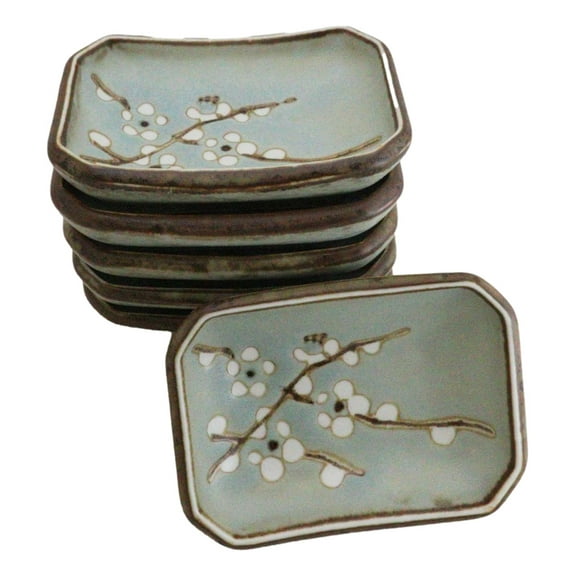 Set Of 6 Japanese Soushun Sakura Porcelain Soy Sauce Rectangular Dipping Bowls