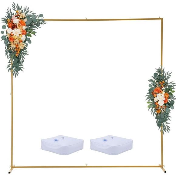 EastVita Wedding Arch Backdrop Stand, Square Iron Pipe Arch Frame 8.2 x 8.2 FT with Water Filling Bags for Ceremony Decoration