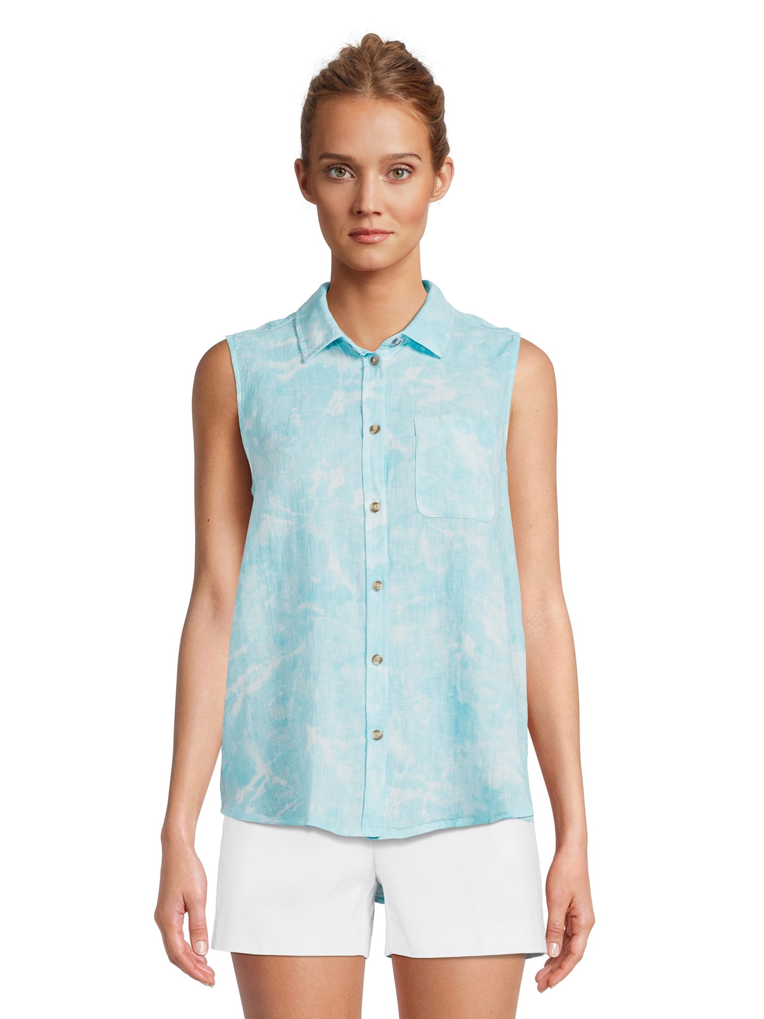 Time and Tru Women's Sleeveless Button-Down Shirt