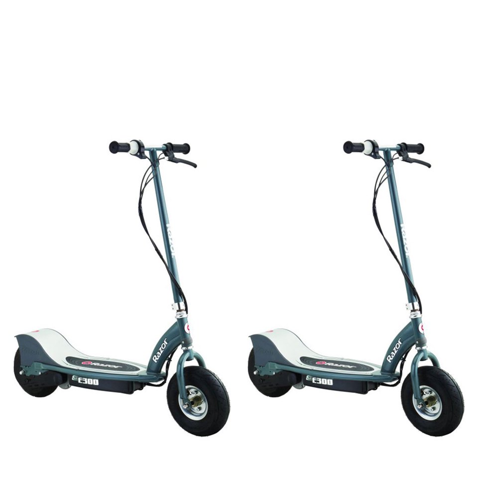 Razor E300 Electric 24 Volt Motorized Rechargeable Kids Scooter, Gray (2 Pack)