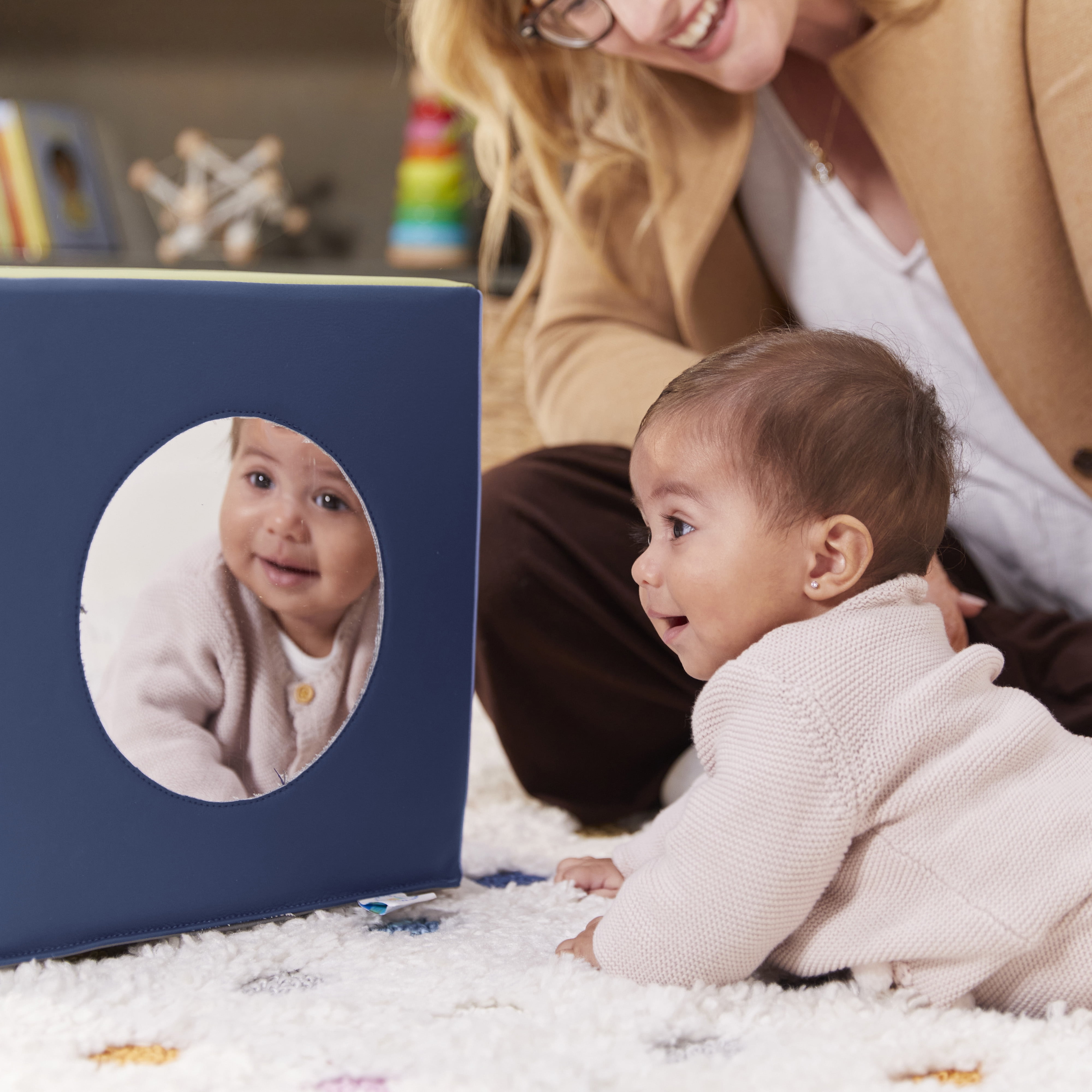 ECR4Kids SoftZone Mirror Activity and Sensory Play Cube, Baby Essentials, Earthtone