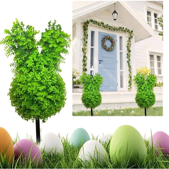 Guvpev 26.7" Easter Bunny Topiary Outdoor, Artificial Bunny-Shaped Topiary Tree, UV-Resistant Faux Boxwood Topiary Plants Porch Decor, Spring Front Porch Decor Tree, Rabbit Topiary for Indoor/Outdoor