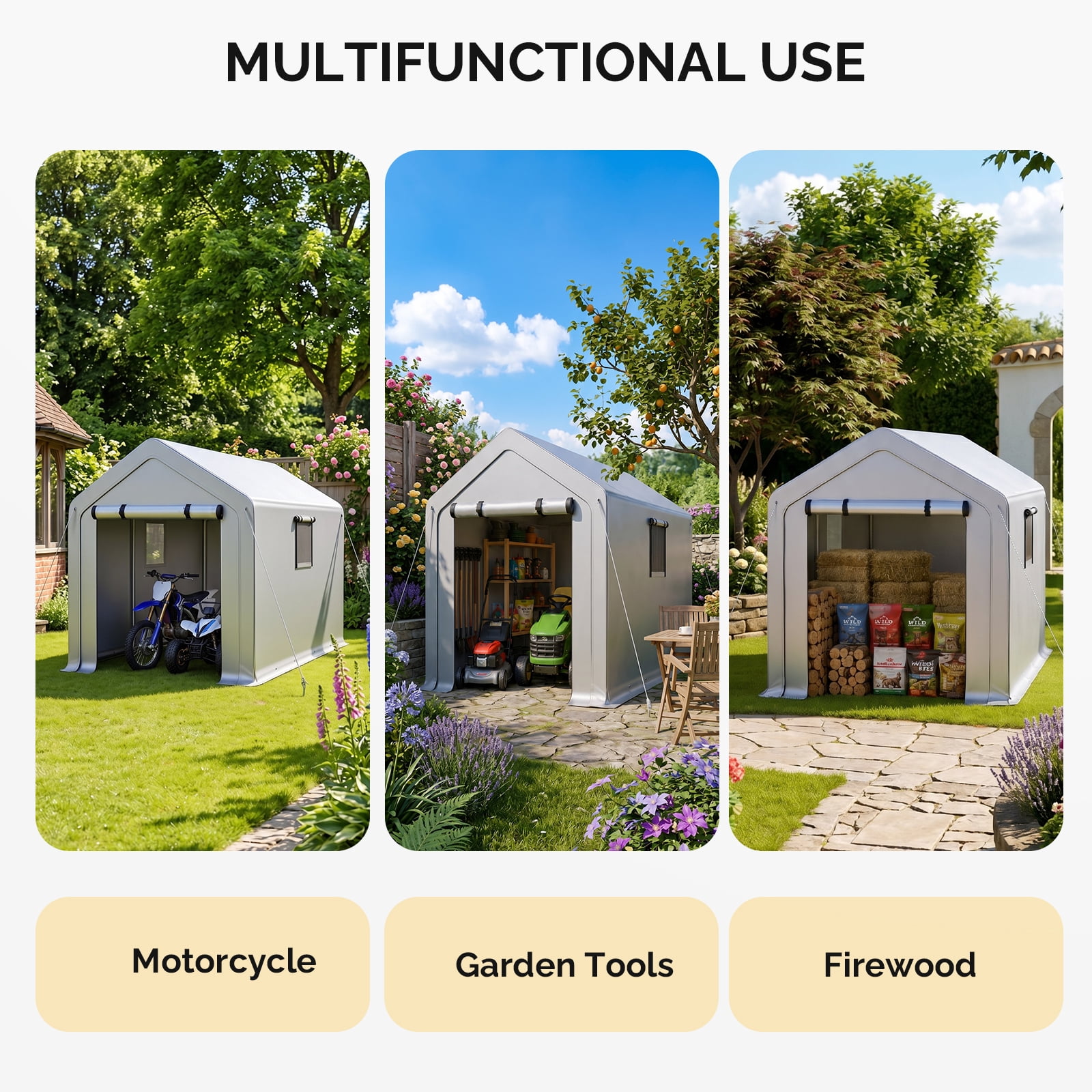 8x10 FT Storage Shed with 2 Roll-up Windows, Heavy Duty Bike Tent