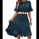 thumbnail image 3 of Vestidos de Mujer de Corta, Cintura Alta, Cuello Redondo, Liso, con Volantes, Azul y Verde, Talla XXL, 3 of 8