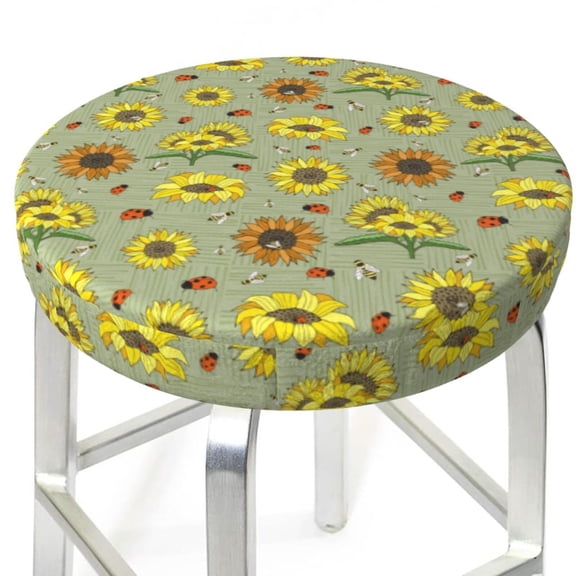 Picia Sage Green With Sunflowers pattern Round Stool Covers Comfy Seat Covers Stretch Removable WashableChair Slipcover Round Bar Chair Cushion Cover-12 inch