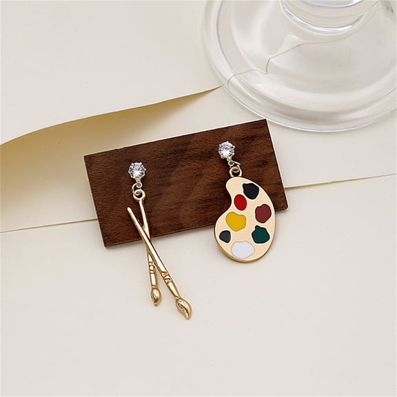 QIQUWOHUL Personalized And Interesting Paintbrush Drawing Board Earrings Retro Literary And Artistic Temperament Asymmetrical Earrings