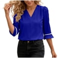 thumbnail image 6 of VEKDONE Women's V Neck Top Elegant Puff 3/4 Sleeve Solid Color Tunic Tops Fashion Business Work T Shirts Summer Loose Fit Going Out Tees Blue XL, 6 of 8