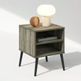 thumbnail image 5 of Furinno Claude Mid Century Style Nightstand with Wood Legs, French Oak Grey, 5 of 6