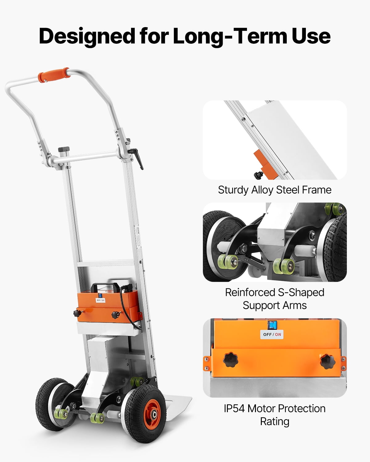 VEVOR Electric Stair Climbing Dolly, 440lbs Capacity Electric Stair Climbing Hand Trucks with 157.5in Rope & Folding Handle, Heavy Duty Stair Climber for Warehouse Logistics,Moving Furniture(Silver)
