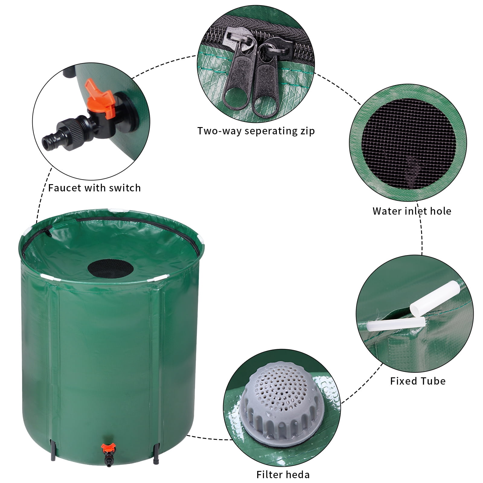 Tcbosik 50 Gallon Collapsible Rain Barrel, Portable Water Storage Tank with Faucet, Rainwater Collection System, Water Catcher Container with Overflow Opening, Green
