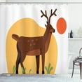 thumbnail image 1 of Deer Hunting Shower Curtain, Happy Reindeer Colorful Meadow Illustration, Fabric Bathroom Set with Hooks, 69"W X 75"L Long, Vermilion Lime Green Mustard and Redbrown, by Ambesonne, 1 of 3