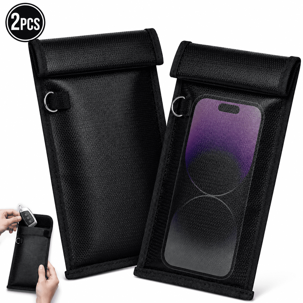 Emlimny 2 Pack Faraday Bags for Phones and Car Key , Signal Blocking Pouch, Cell Phone Signal Jammer, Car Key/WiFi/RFID/GPS Signal Blocker Black (M)