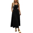 thumbnail image 3 of Women'S Summer Maxi Dress Sleeveless Square Neck Casual Beach Sundress with Pockets, Flowy Patchwork Knit Black M, 3 of 8