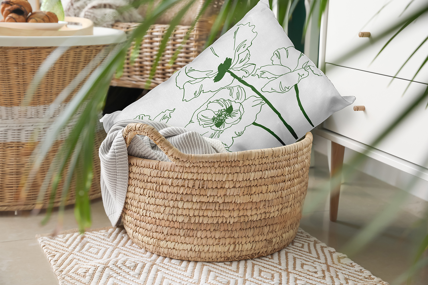 20" x 14" Simply Daisy Popping Poppies Polyester Indoor/Outdoor Pillow, Leaf Qty 1