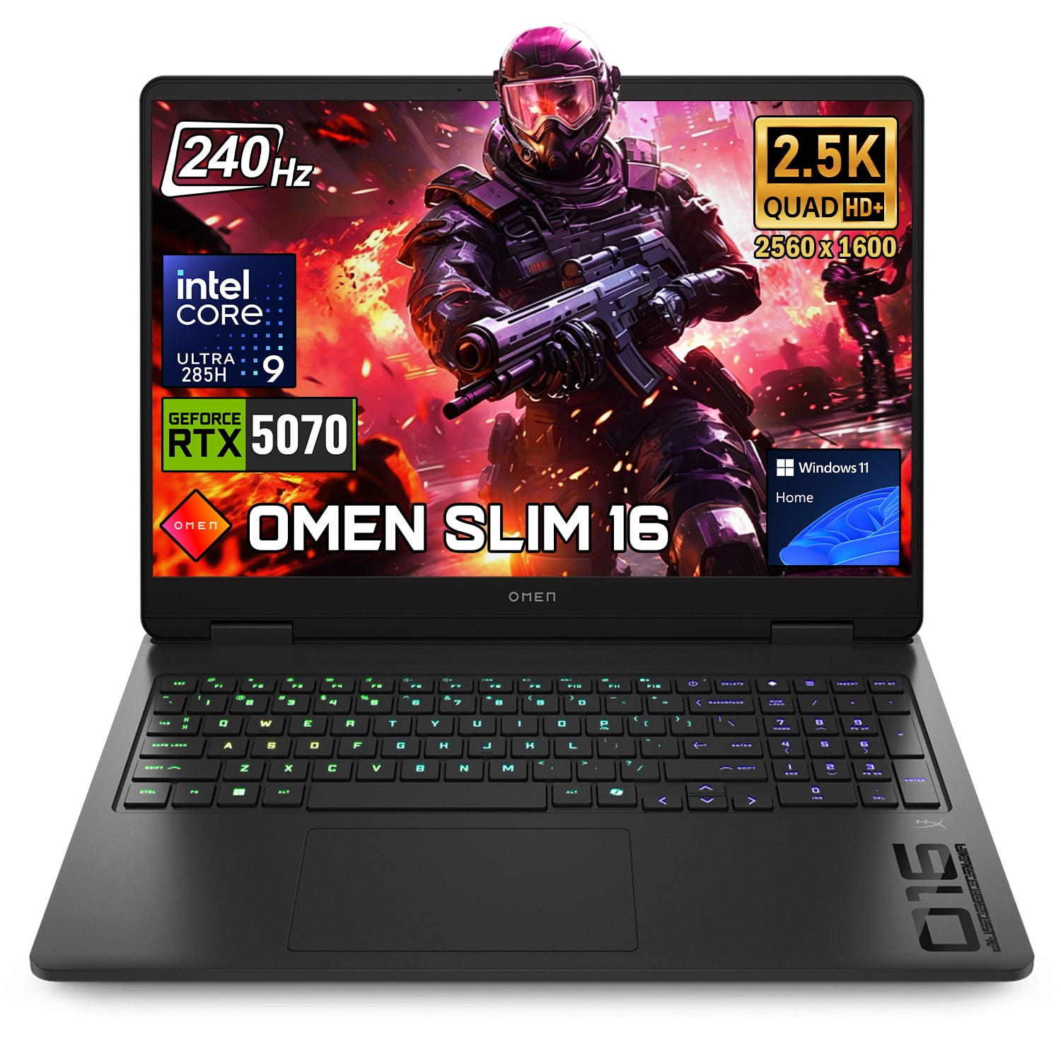HP Omen Slim RTX 5070 Gaming Laptop, 16" WQXGA 240Hz, Intel Core Ultra 9 285H, 16GB DDR5, 512GB SSD, Windows 11 Home