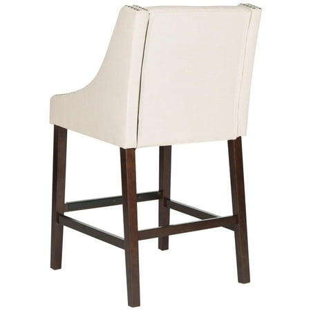 SAFAVIEH Dylan Modern Linen Espresso Rubberwood Bar Stool Beige
