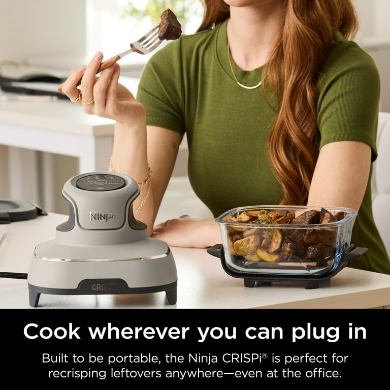 Ninja Crispi 4-in-1 Portable Glass Air Fryer Cooking System, 4-Qt & 6-Cup Containers, Stone