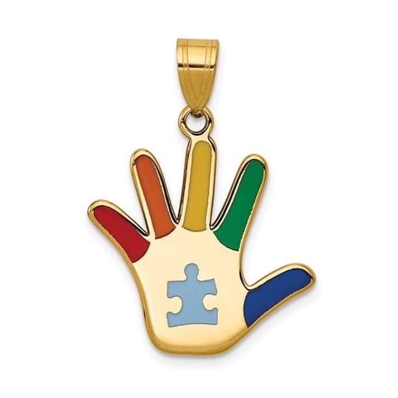 Finest Gold 14K Enameled Autism with Puzzle Piece Handprint Pendant