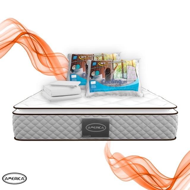 Colchón Matrimonial America Bloo + 2 Almohadas CoolGel Memory Foam + Complemento