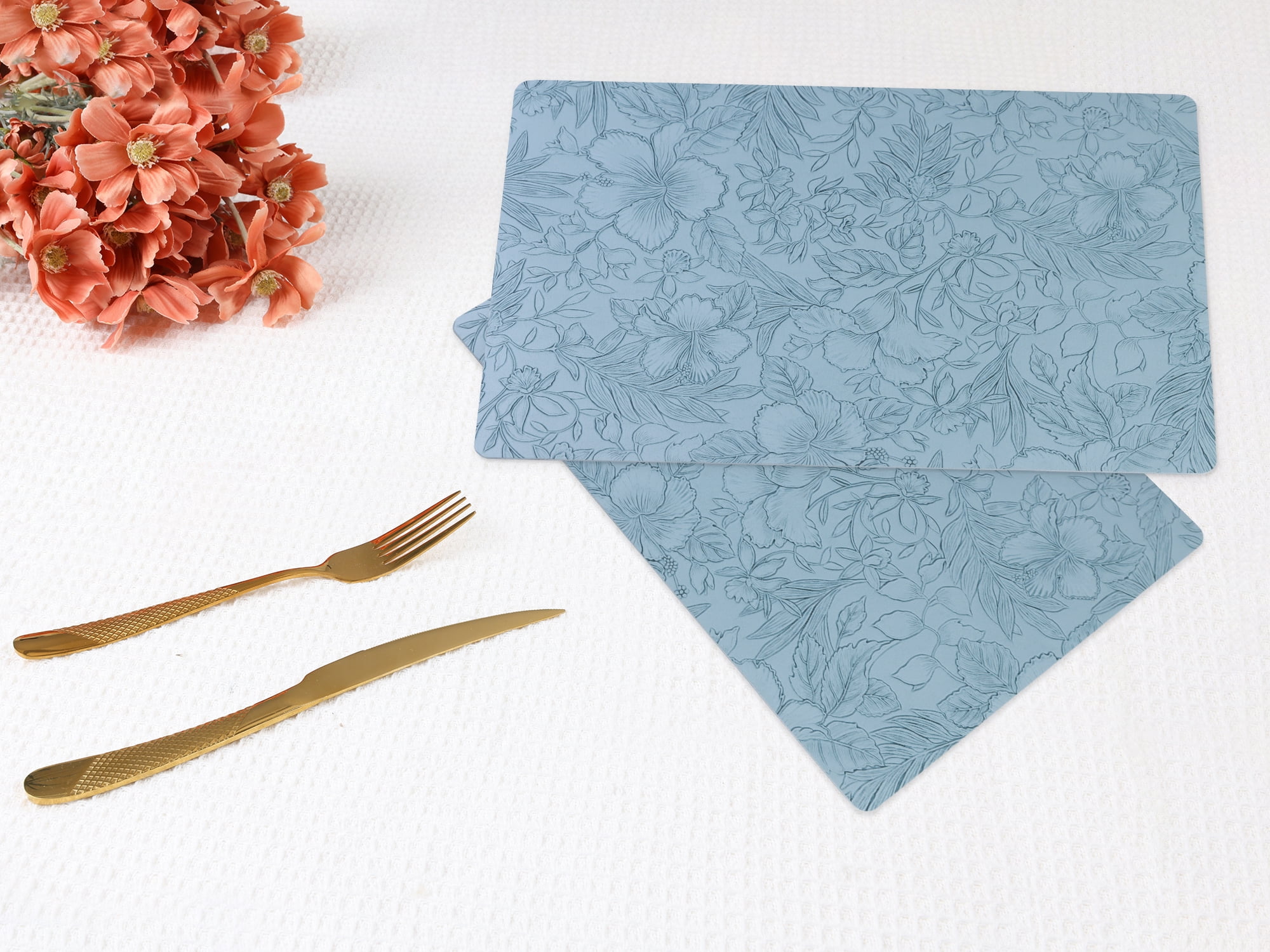 Unique Bargains Set of 6 Faux Leather Placemats for Kitchen Dining Table Decor Light Blue