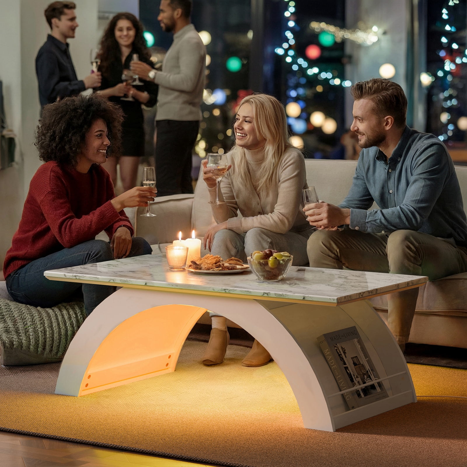 Coffee Tables for Living Room, 45" Marble Coffee Table with RGB Strip, Smart Coffee Table with Storage for Living Room/Dining Reception