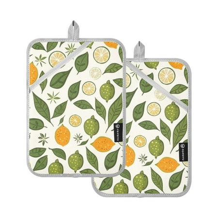 

Lemon Limes Leaf Oven Mitts 2 Pcs Pot Holders Sets Heat Resistant for Kitchen Cooking Baking 7 x9.8