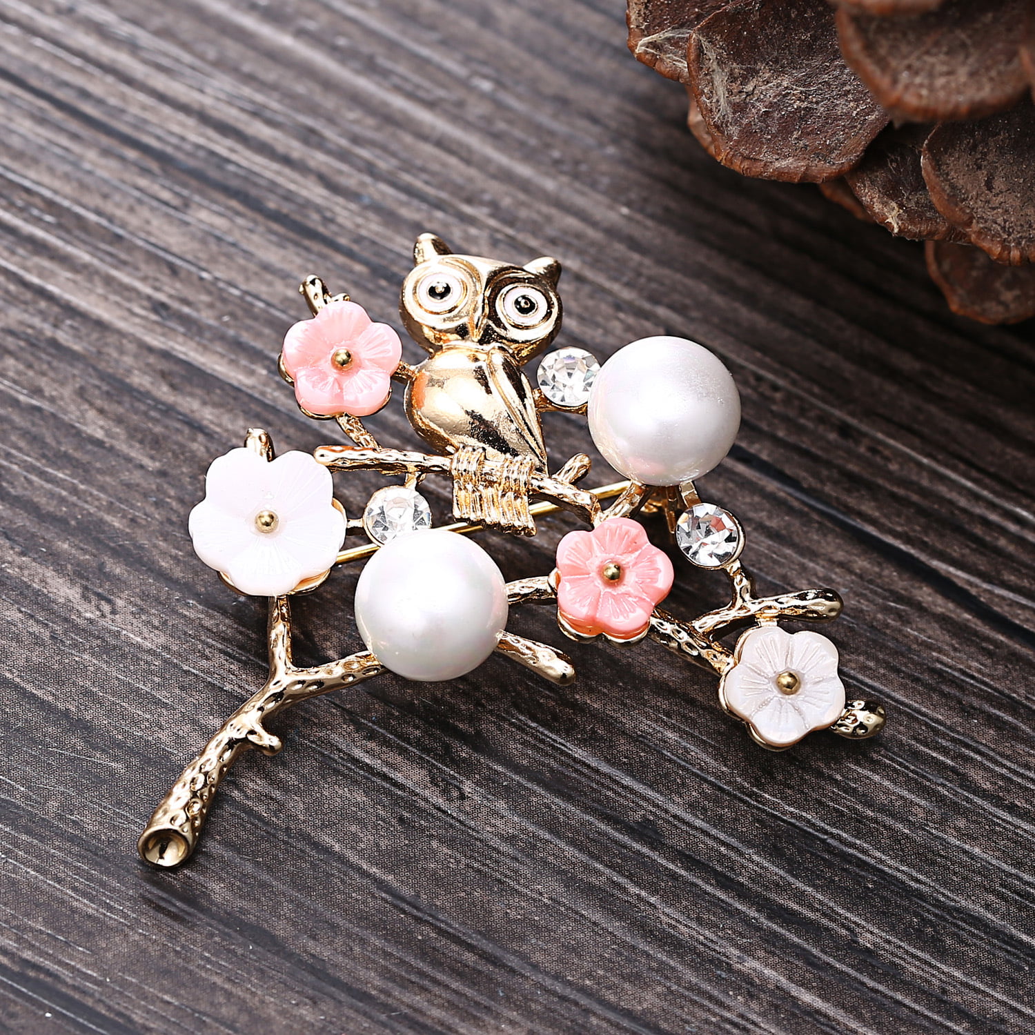 Pretty Cute Natural Pearls Rhinestone Beads Fashion Jewelry Brooch Pin Gift Box 