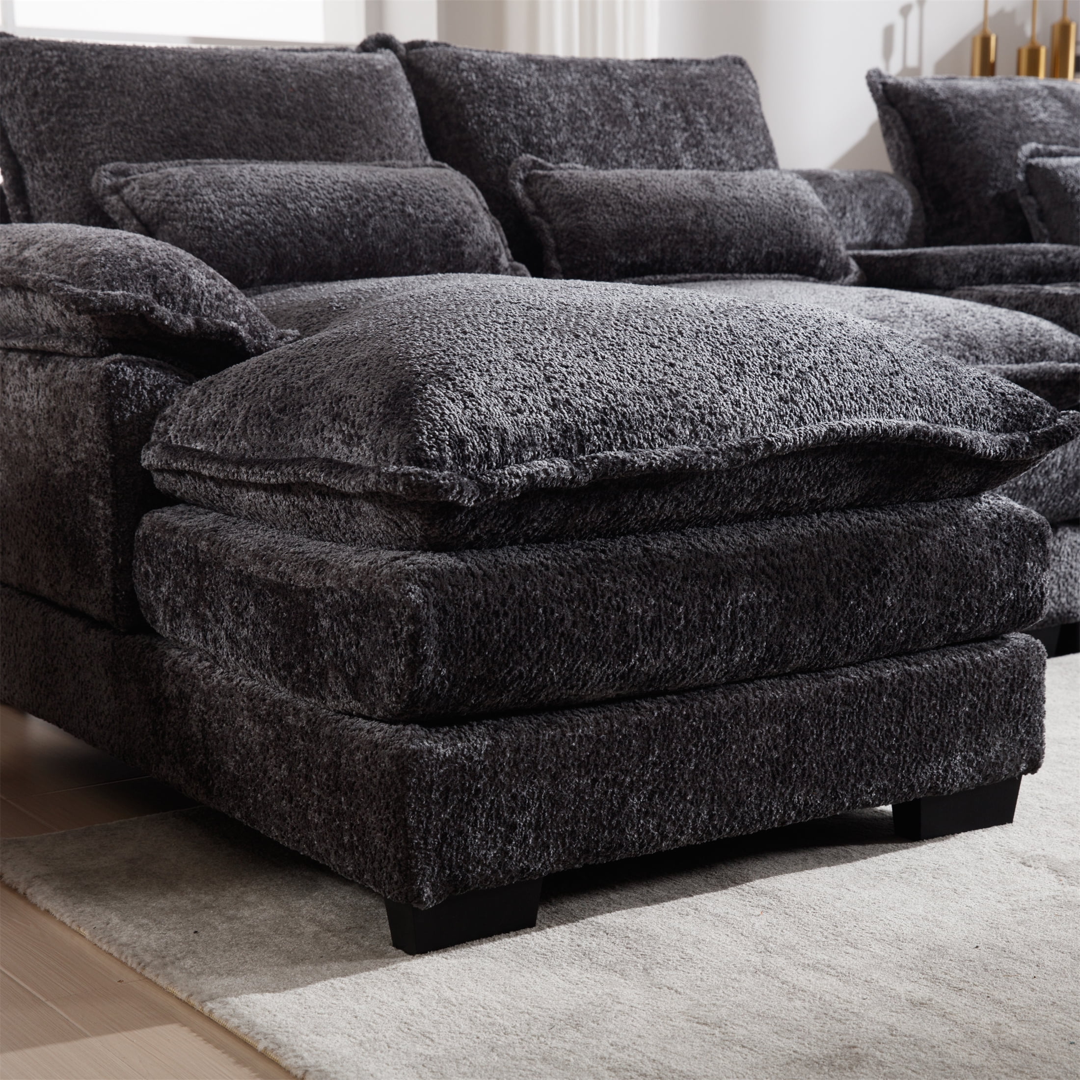 Aukfa 123" Oversized Sectional Sofa U-shaped Couch w/ Cupholder Console & USB Port for Living Room, Chenille, Gray