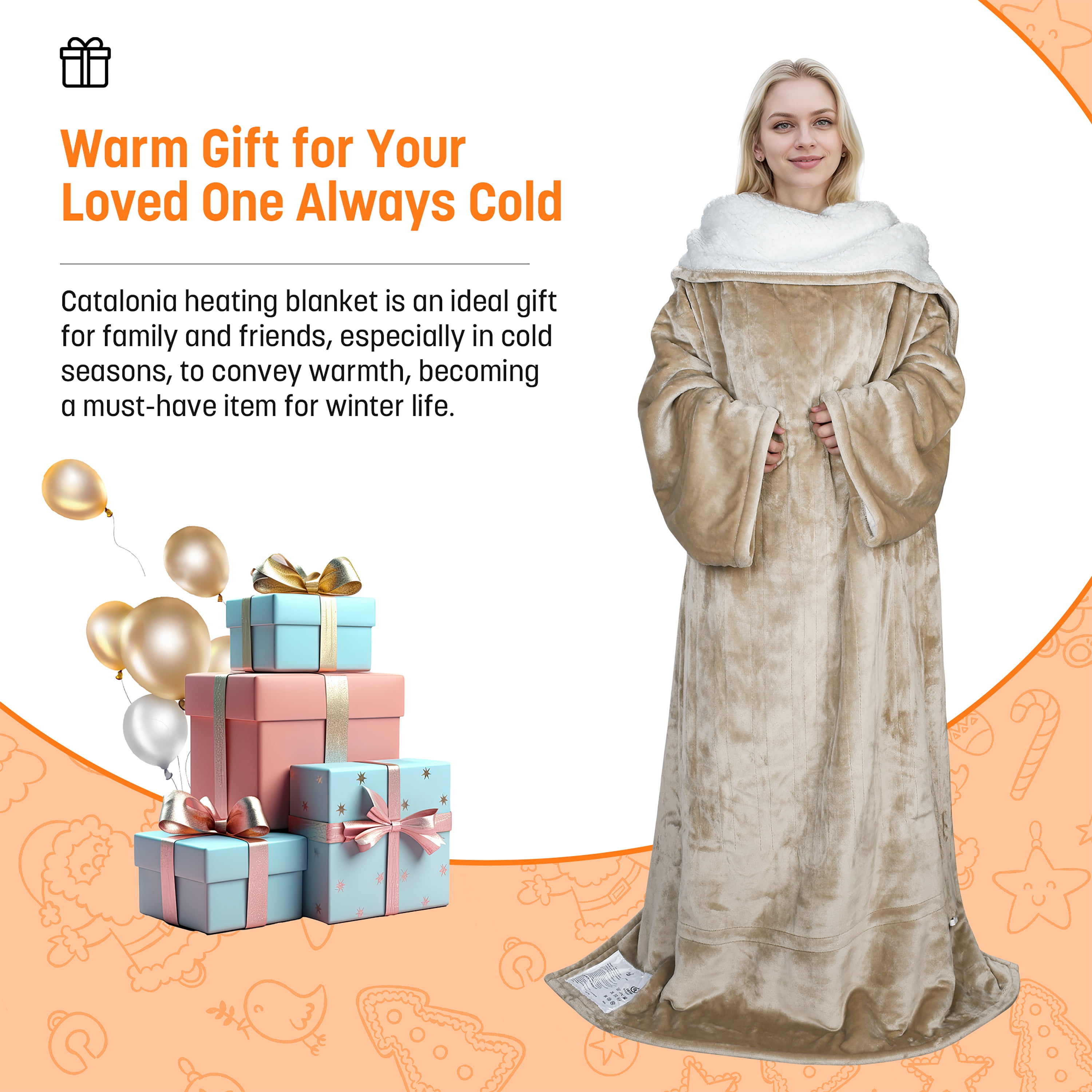 Catalonia Heated Blanket with Sleeves, Electric Snuggle Blanket for Women Men, Wearable Wired Heating Throw Blanket,Cold Gift