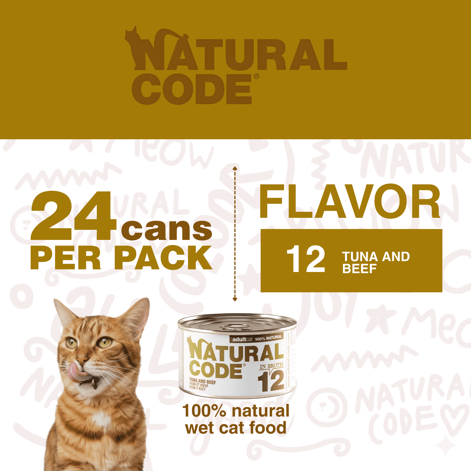 Natural Code - Wet Cat Food, Limited Ingredient Cat Food, High-Protein, Non-GMO, No Artificial Additives, Tuna and Beef in Broth for Adult Cats, 3 oz, 24 pack