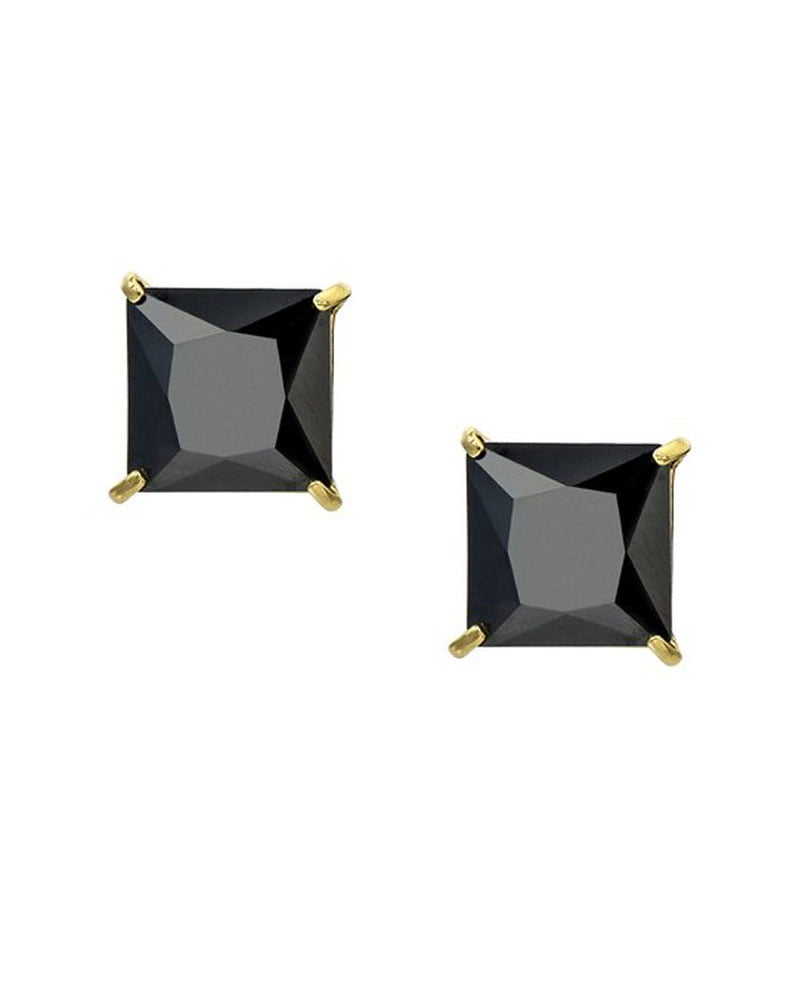 Valentines Day Sale 3/8 Cts of 3.00-3.50 mm AAA Princess Black Diamond Mens Stud Earring in 14K White Gold
