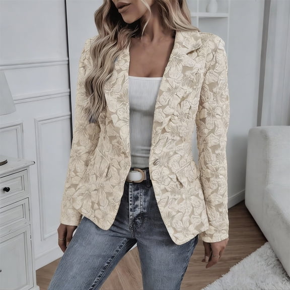 Blazer Jackets for Women Open Front Lapel Business Casual Long Sleeve Work Suit Jacket with Pockets