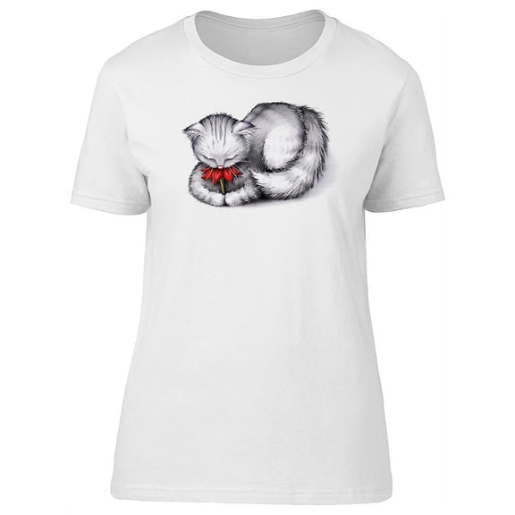 Fluffy Kitten With Red Flower T-Shirt Women -Image by Shutterstock, Female Small