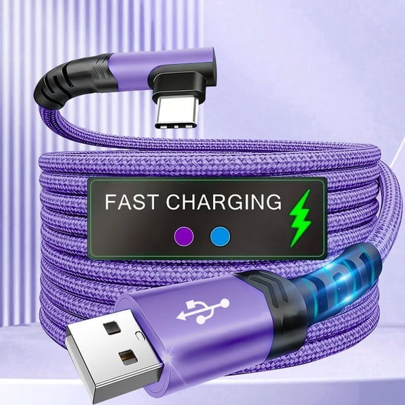 USB to USB C Cable 6.6FT,1Pack USB A to Type C Charger Cord 66W Right Angle Braided Fast Charging Data Transfer Cable Compatible with iPhone 18 Pro Max/iPhone 18 Pro/Duo/17/Air/16 Pro Max/16e/15,iPad