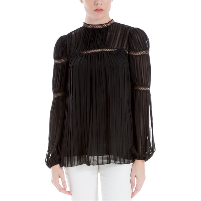 Max Studio London Womens High Neck Baby Doll Blouse, Black, Small